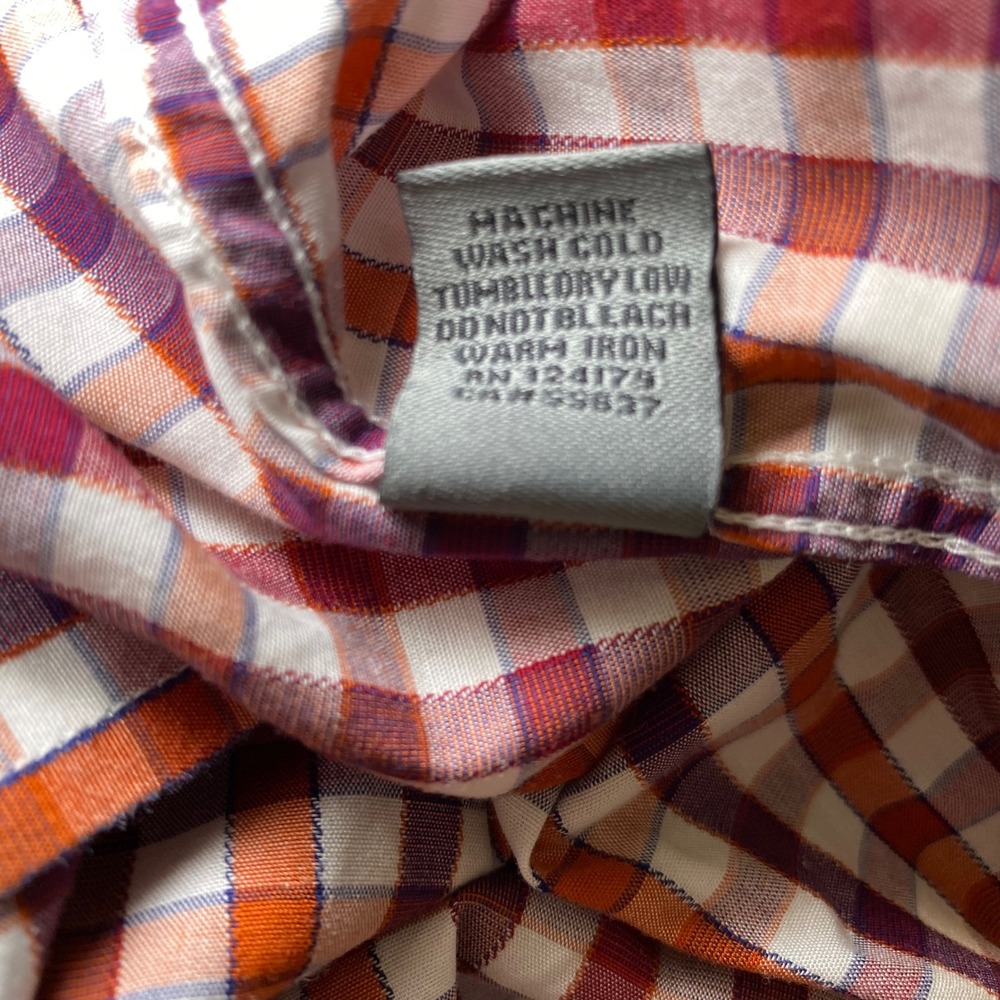 Johnston & Murphy Mens XXL Tailored Fit Gingham Button Down Shirt Orange Purple - Picture 9 of 9